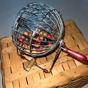 Pottery Barn Metal Bingo Cage with Wooden Handle